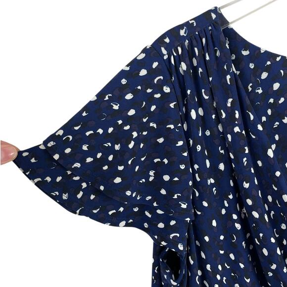 Ralph Lauren Geometric Dot Faux Wrap Ruched Flutter Sleeve Sheath Dress Size 14 - Picture 6 of 11